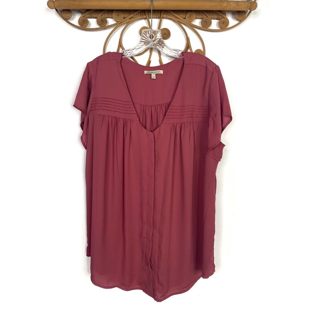41Hawthorn Women's v-neck short sleeve blouse pink 2X